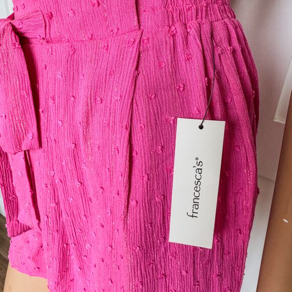 NWT-Francesca’s High Waisted Tie Front Paper Bag Style Pink Shorts-Women’s Small - Picture 5 of 8